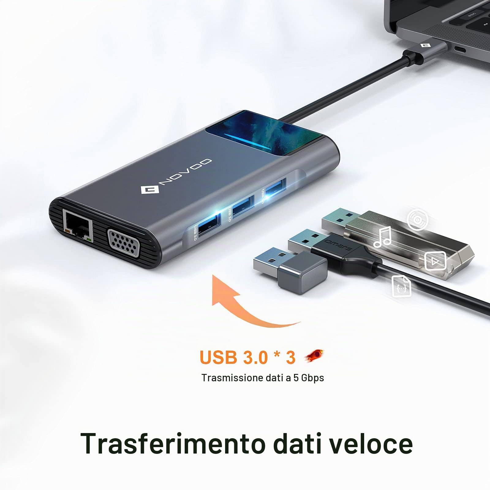 NOVOO Docking Station USB-C 9-in-1, Doppio HDMI 4K, PD 100W, Ethernet 1Gbps