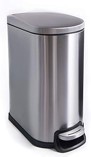 CTETC Slim Small Trash Can with Lid Soft Close and Removable Inner Wastebasket, Rectangular Narrow Stainless Steel Garbage...