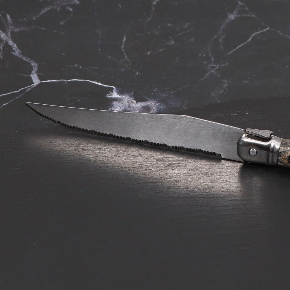 Steak Knife Set, 6 pieces of full Tang stainless steel steak knife western food set steak knife Pakkawood handle Laguiole cutlery set