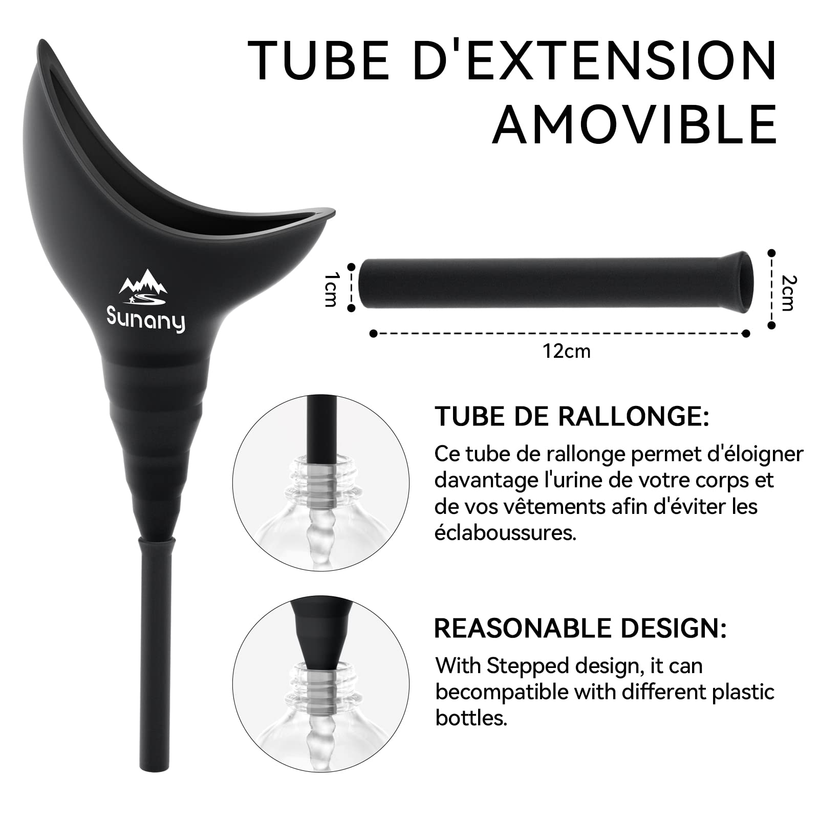 Sunany Urinoir Femme,Urinoir Femelle à Entonnoir en Silicone, Portable pour Pipi Debout Femme,Réutilisable Urinaux Toilette Féminine, pour en Plein air, Activités, Camping,Voyage(Noir)