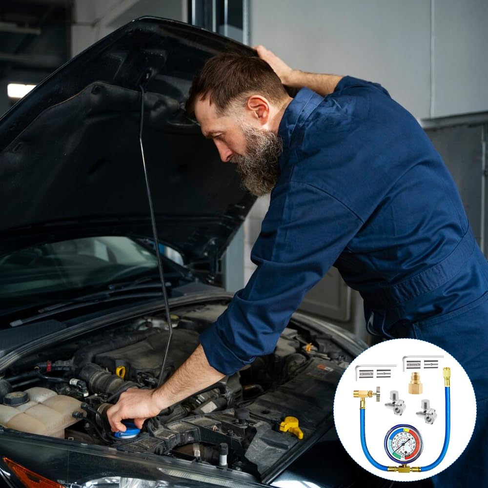 Foreverup R134A - Tubo di ricarica per aria condizionata auto, refrigerante, tubo di riempimento 1/4 pollici, con valvola piercing per aria condizionata, impianto refrigerante
