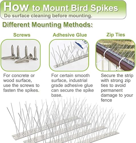 Miniatura 3 de Paquete de 5 picos de acero inoxidable para pájaros, palomas, ardillas, gatos, clavos de pájaros, cubierta de jardín al aire libre, 4 pies, mantiene