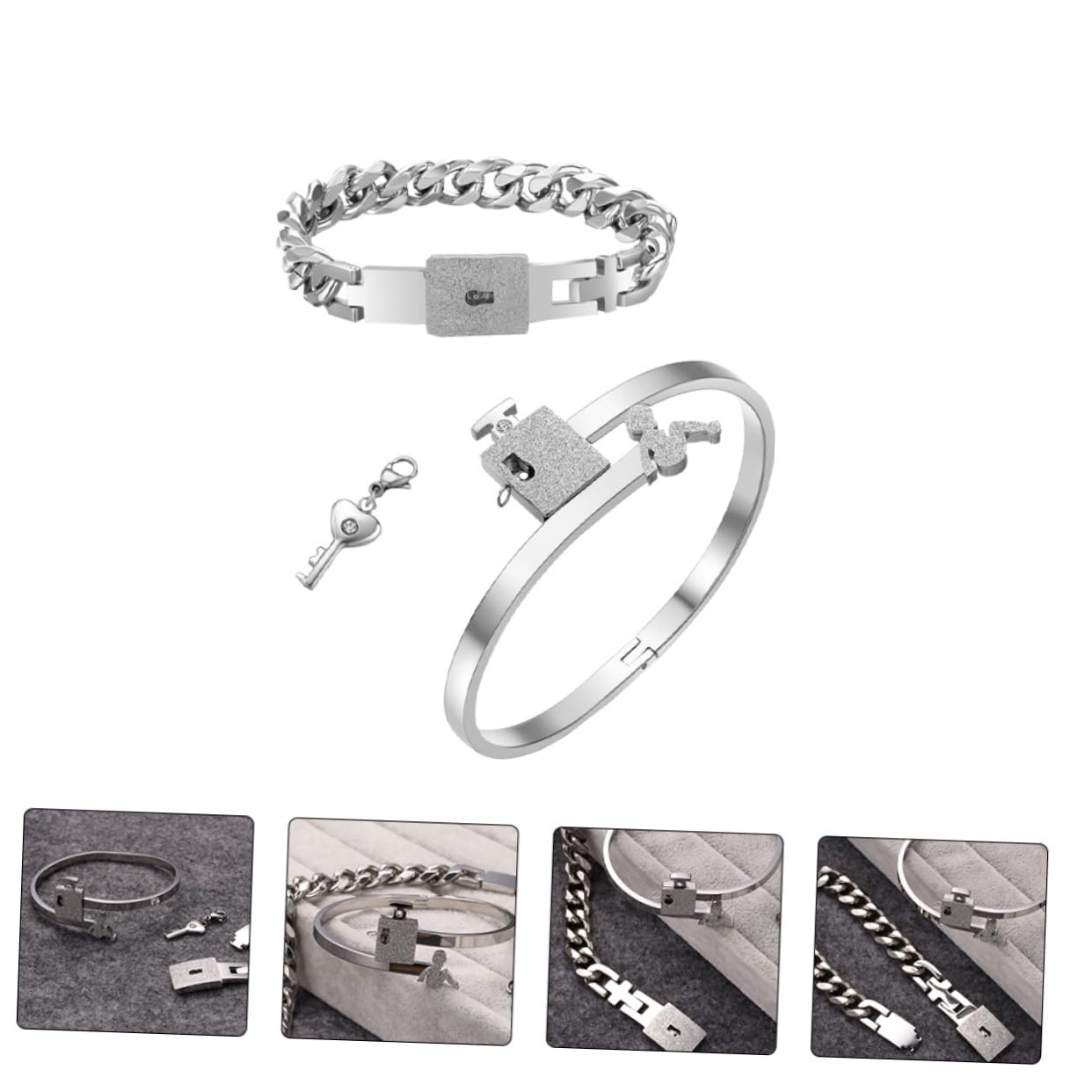 SHERCHPRY 3pares Pulsera Inoxidable Candado Para Parejas Joyería De Moda Para Mujeres y Hombres Día De San Valentín o