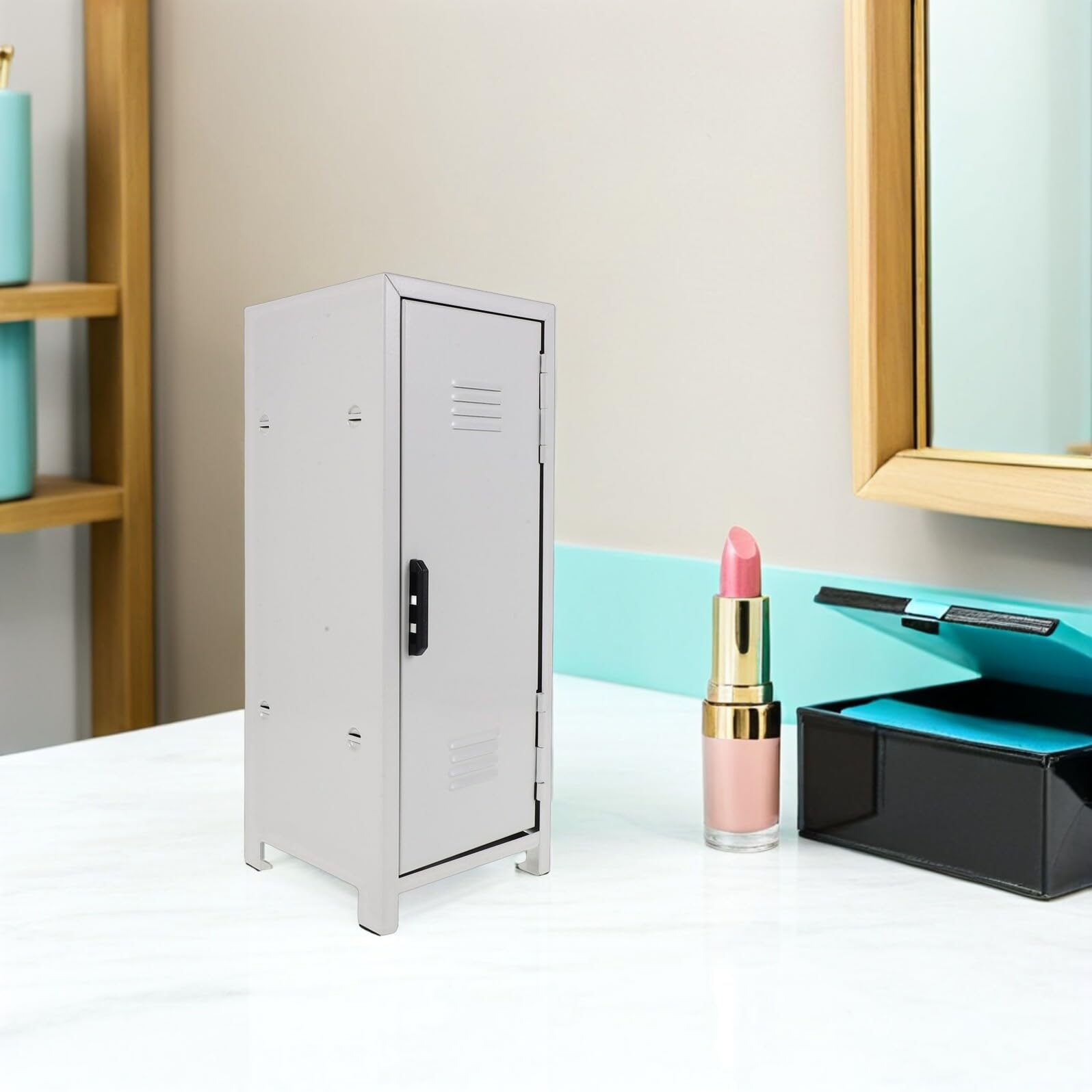 Hohopeti Boîte de Rangement pour Maquillage en Fer Blanc Brillant, Organisateur de Bureau Compact avec Couvercle, Trousse Multifonctionnelle pour Cosmétiques et Soins Peau, pour Coiffeuse