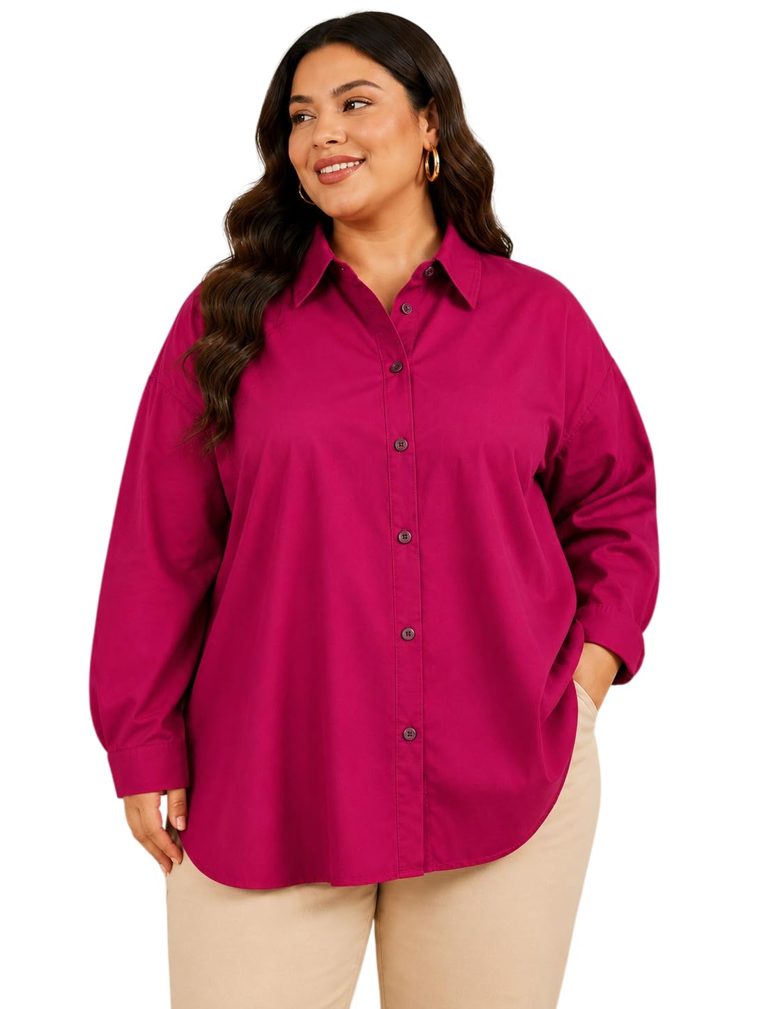 Women's Oversized Solid Shirt for Women | Full Sleeve Collared Loose Fit Casual | Stylish Plus Size Long Shirt for Office, Travel, College Fashion-picture-10