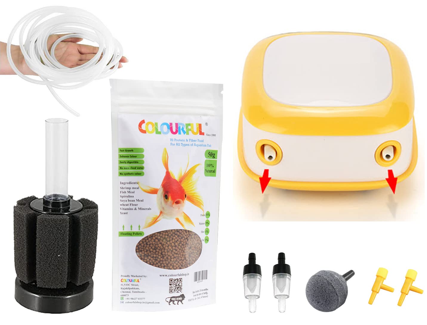 COLOURFUL® - Aquarium Silent Air Pump | Double Way | 4.2 W | Adjustable Quiet Oxygen Aerator Pump for Aquarium Fish Tank or Pond | Model-9905 with Accessories (Combo - 6) (B091ZHPX9W) Amazon Price History, Amazon Price Tracker