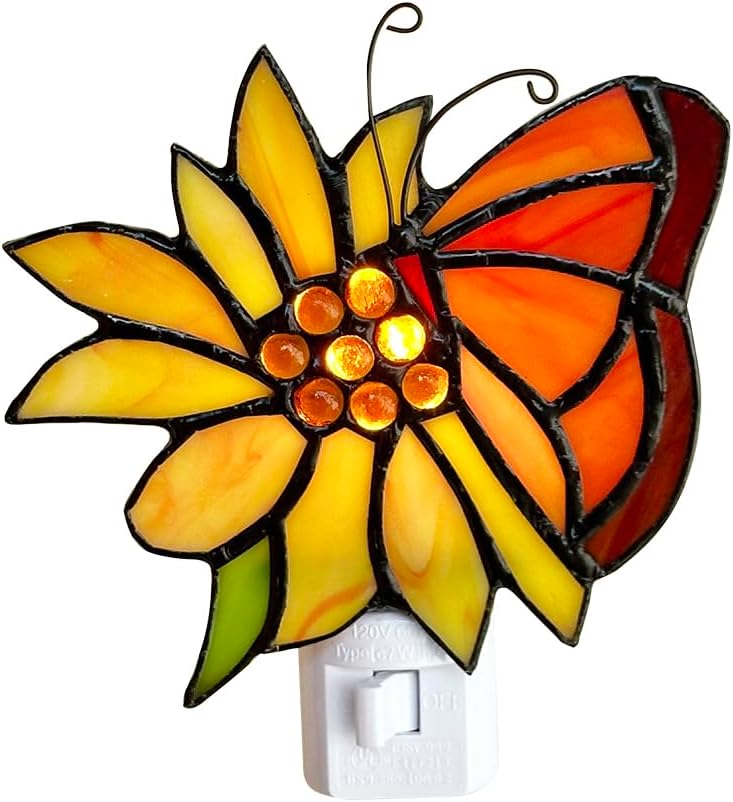 Stained Glass Butterfly Night Light.Butterfly Night Light Bedroom Bed Light Gifts from Nature,Nature Night Light.DYM1001 (Oval Butterfly)