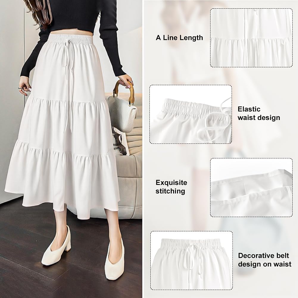 Timuspo Lange damesrok met zakken, maxi-rok, hoge elastische taille, zomer, A-lijn, effen, flowy zomerrok, casual, elegant, bloemen, plisseerrok, strandrok, plooirok, groen, L