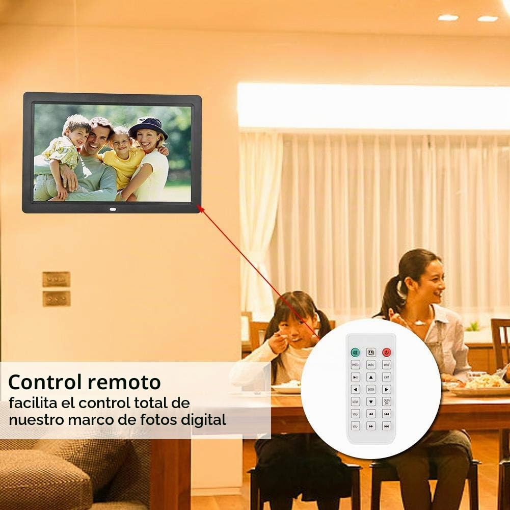 Marco de Fotos Digital de 12 Pulgadas con Control Remoto, Pantalla LED HD de 1280x800 Marco de Fotos electrónico con Calendario de Alarma Encendido/Apagado automático(Negro)