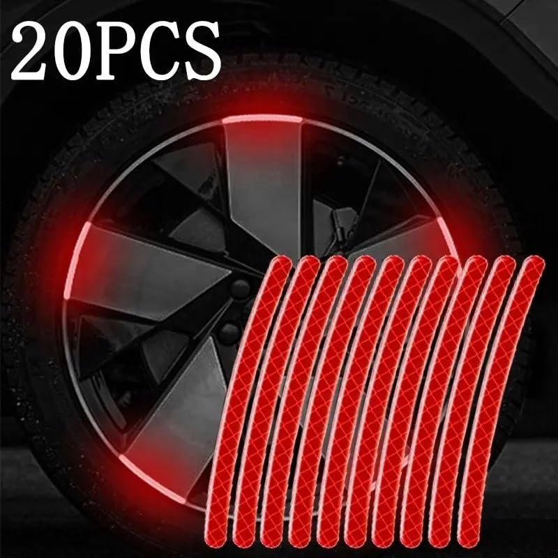 Image of REDWIND Vinyl Anti-Collision Glow In The Dark Wheel Self-Adhesive Rim Stickers - Night Reflective Tape Warning For Metal - Universal For Cars, Bikes, Motorcycles, Bicycle, Trucks 20 Strips,Red, 11 cm