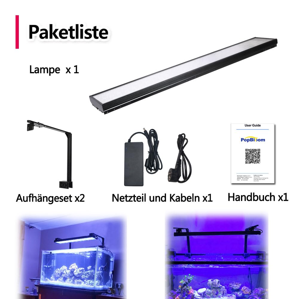 PopBloom Hertz75 LED Aquarium Light WiFi Reef Lampe Aquarium Beleuchtung Led Meerwasser Led für Aquarium Led Lampe Marine Reef 80-100cm Tank (1 H75 mit Armmontagesatz)