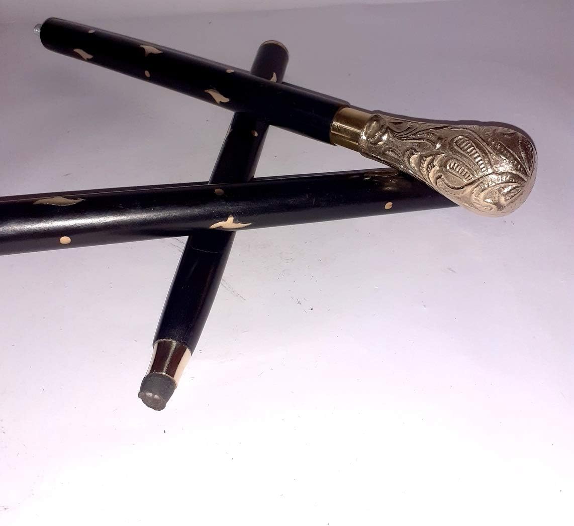 Round Solid Brass Handle Simple Wooden Walking Stick Cane with Brass Handle