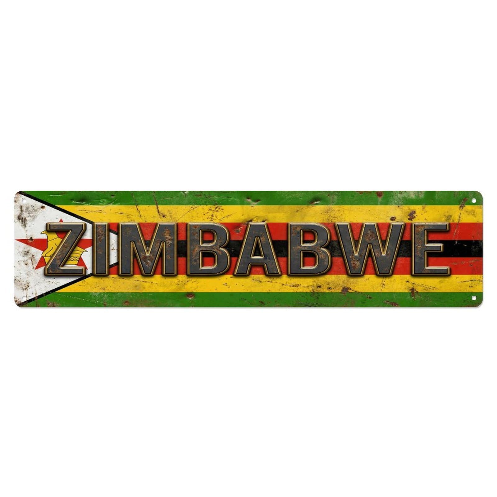 Fqcyn Style Metal Tin Sign Vintage Zimbabwe Flag Pattern