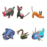 Alebrijes Mexican Folk Wood Carving Sculptures oaxacan alebrije Assorted Set Mexican widdling carvings Animal Figurines from Oaxaca Art Decor (Set of 3)