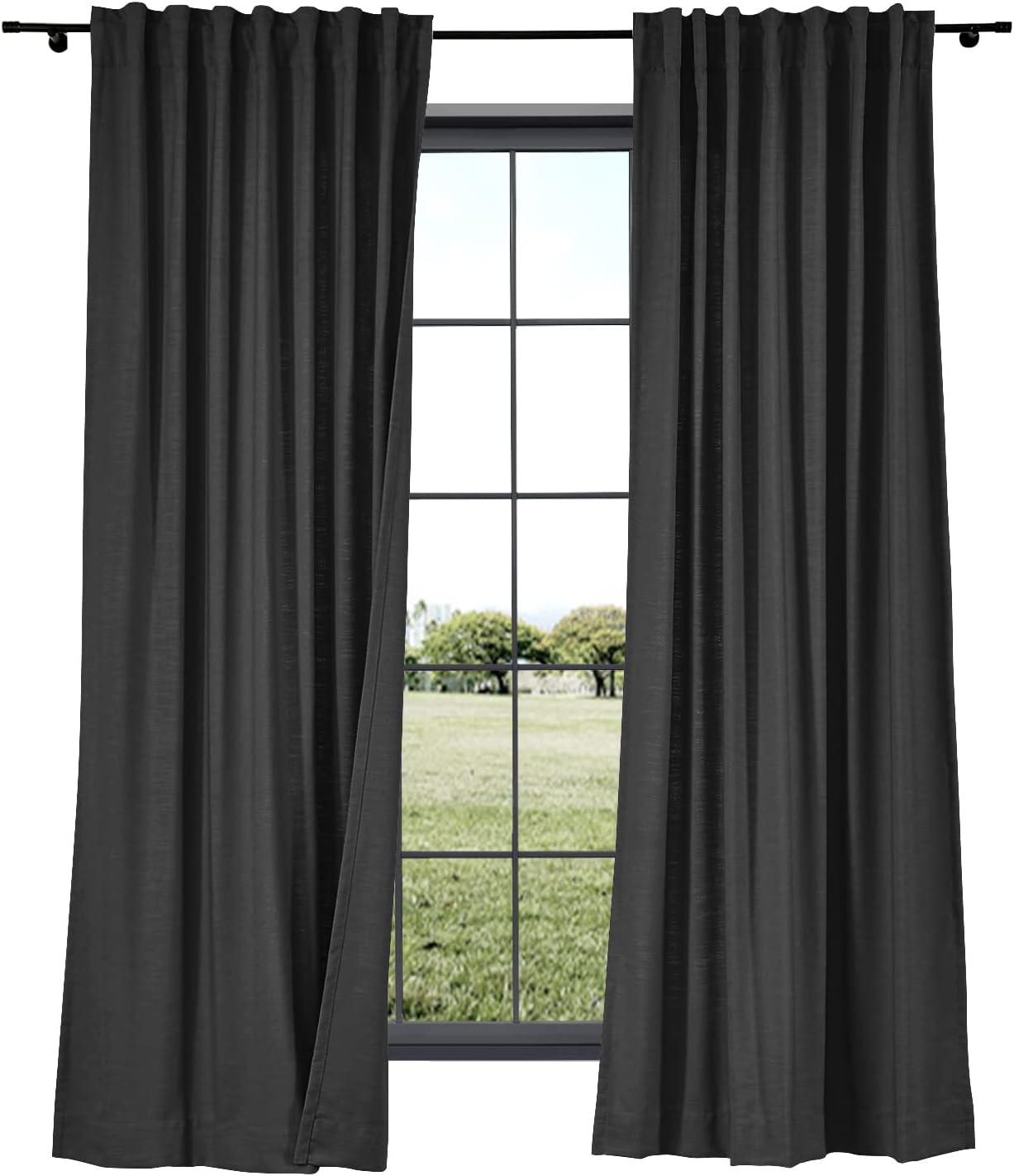 ChadMade Linen Cotton Curtain 96 Inches Long Privacy Protection Curtain for Living Room, Rod Pocket Back Tab, Black 50W×96L in Cary Collection (1 Panel)