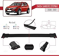 Vista 3 de Compatible con Dacia Sandero STEPWAY 2008-2012 Barra transversal modelo Fly Roof Rack Barra transversal 3 barras negro