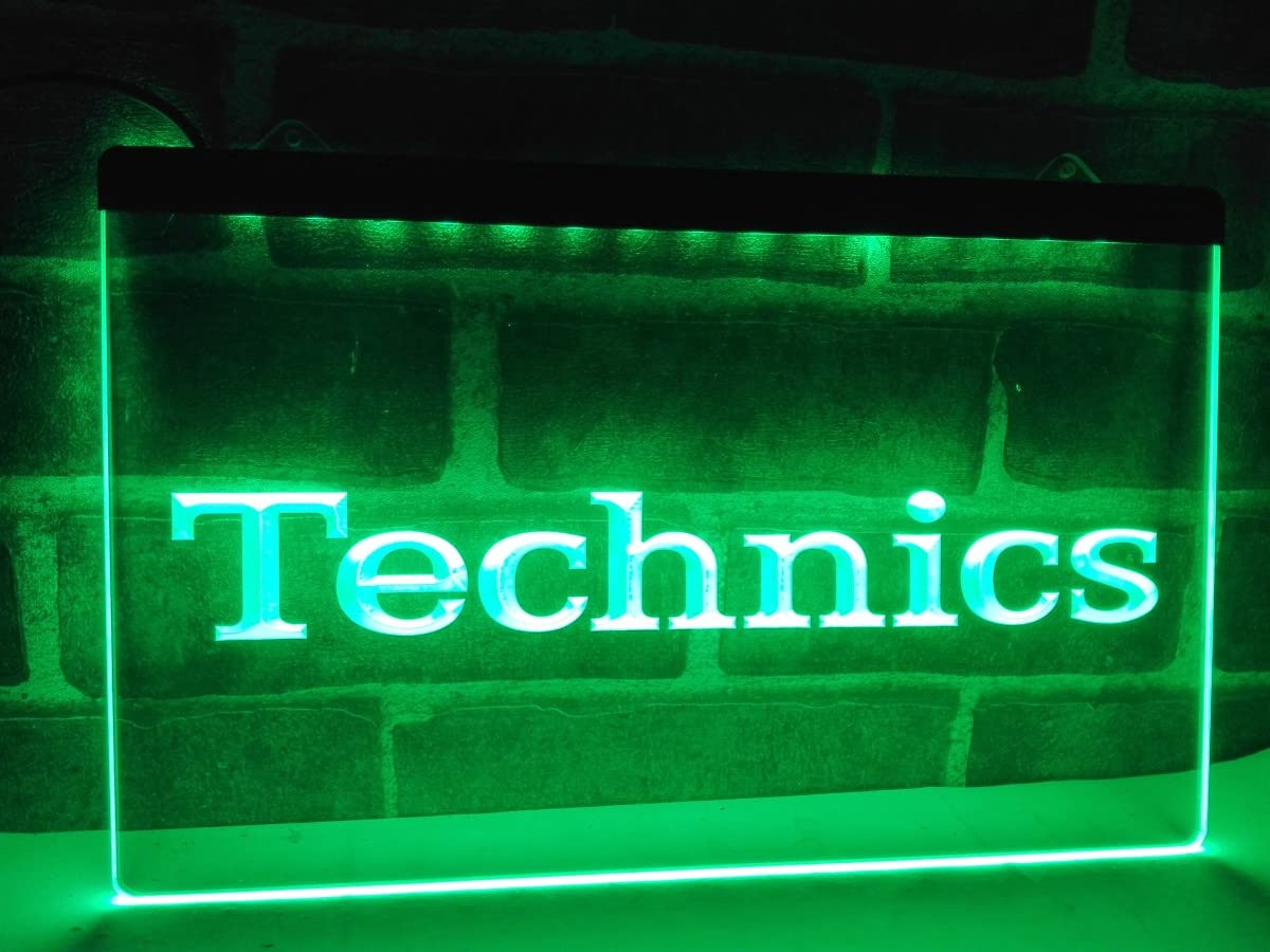 Aaline Green Technics Dj Neon Sign Turntables Dj Neon Light Music Dj Led Neon Light Sign Records Turntable Dj Neon Signs Bar Dj Light Up Sign Music Bar Neon Signs With Dimmable Switch,,15.7"X23.6"