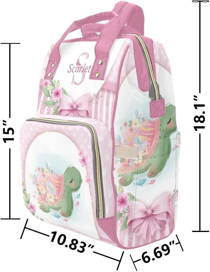 Personalized Diaper Bag Backpack Gift Pink Floral Baby Turtle Cute Versatile Travel Bag: Large Capacity & Multiple Compartments for Everyone