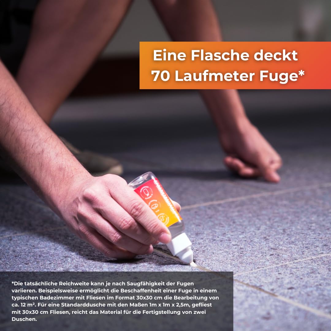 FUGEN ENGEL Premium Fliesenfugenschutz, 70 Laufmeter Reichweite, Dauerhafter Schutz durch Imprägnierung, für Dusche, Bad, Innen und Außen