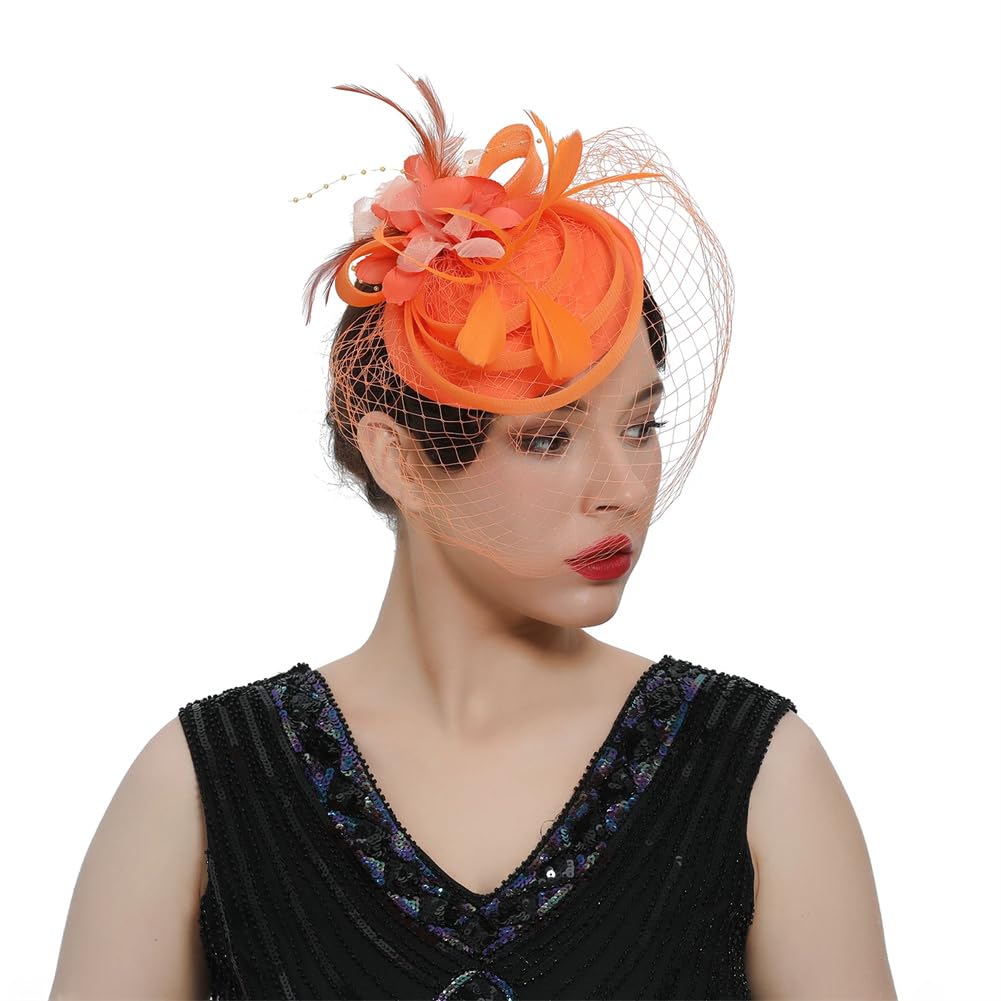 Tocado de Pelo Floral con Plumas para Mujer, Diadema para Boda, Novia, cóctel, Sombreros (Morado, Talla única)