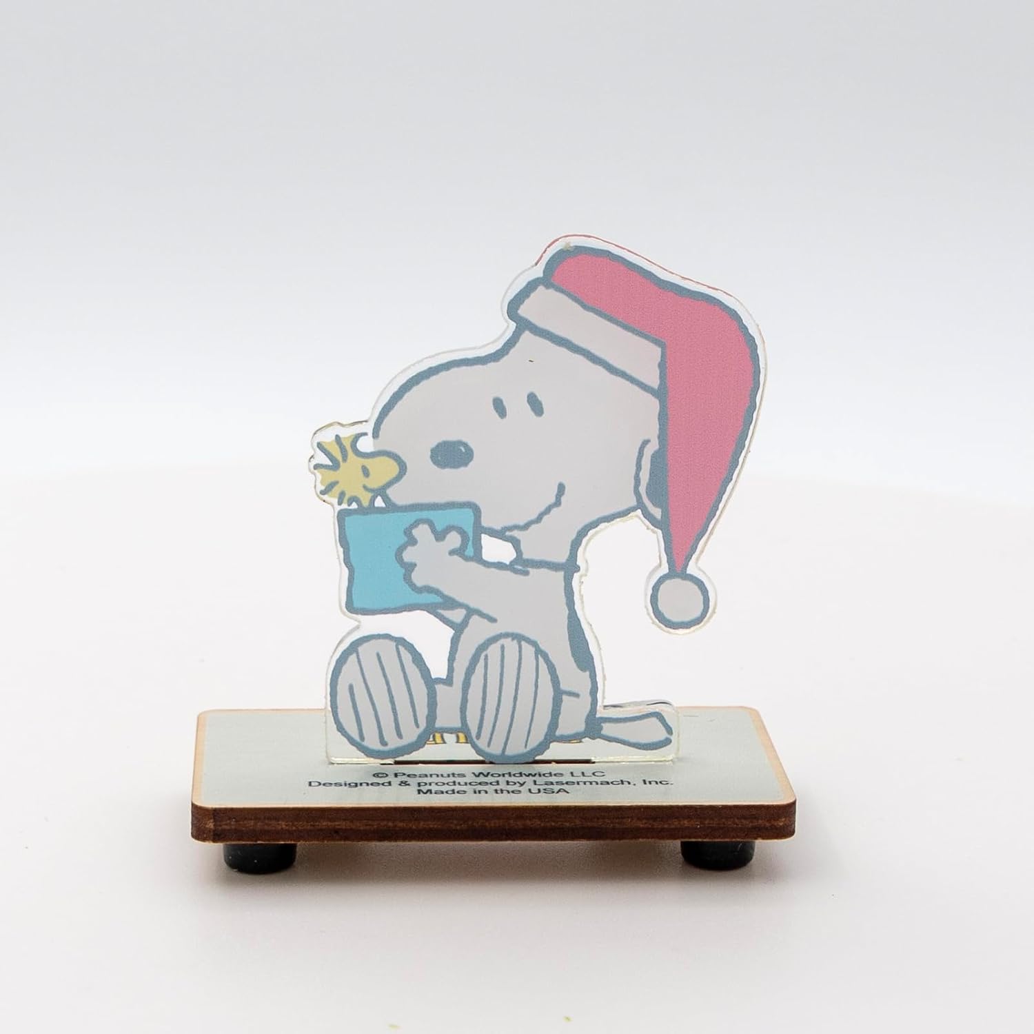 Peanuts Snoopy Opening a Present with Woodstock Mini Laser Sculpture, Limited Edition Holiday Figurine and Official Peanuts Christmas Ornaments-Style Acrylic Display with FSC Wood Base by LaserMach image 5