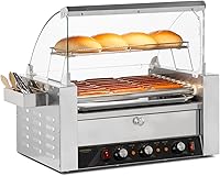 Vista 9 de ROVSUN 30 Hot Dog 11 rodillos, calentador de rodillos para perros calientes con calentador de bollos, cubierta, control de temperatura doble, luz