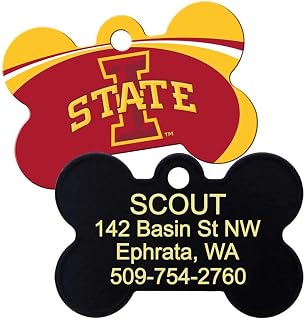 GoTags NCAA Personalized Engraved Sports Team Dog Tags, Bone Shape Pet ID Tags, Iowa State