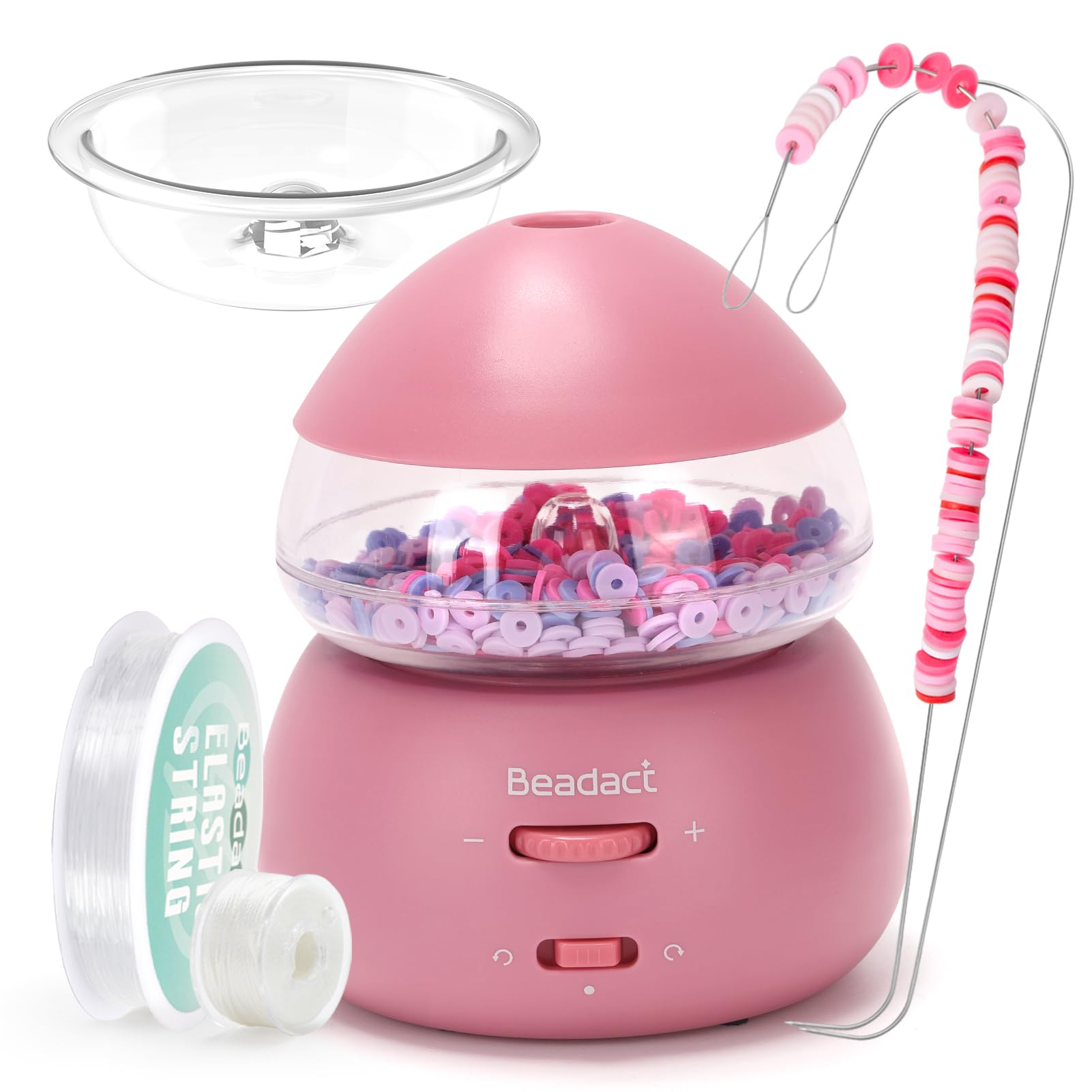 Electric Bead Spinner, Battery-Powered, for Clay and Seed Beads With 2 Beading Needles - Bracelet and Necklace Jewelry Making (Rose-Red)