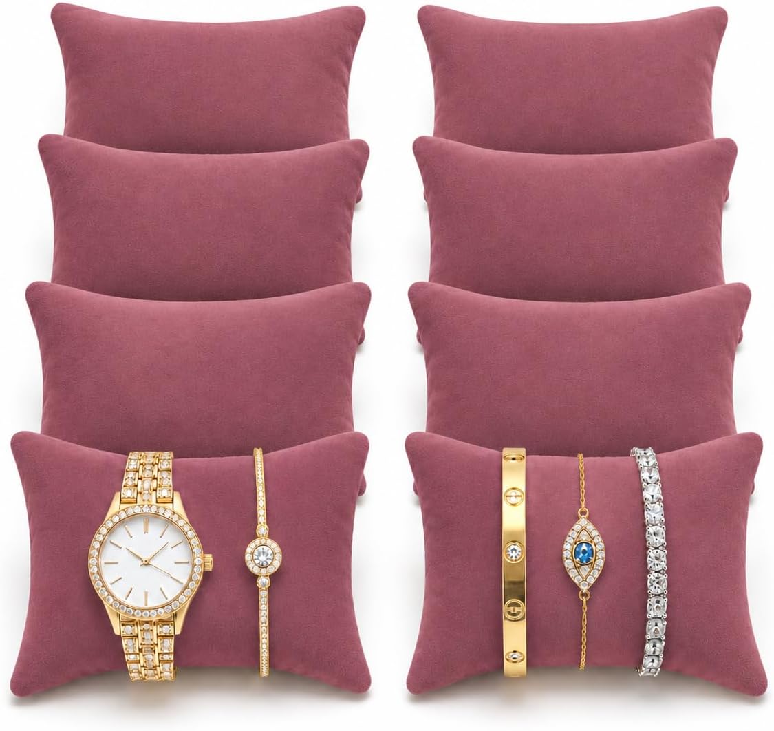 La Trove Velvet Watch Organizer Pillow Cushion, Pack of 8, Dark Pink