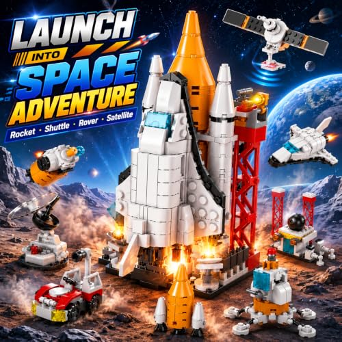 Image of SKY LINE OCEAN 8-in-1 Spaceship Building Block Set, 319+ PCS Spacecraft Construction Kit, STEM Educational Toy for Kids, Creative Rebuild Play Set, 5-Year Structural Warranty