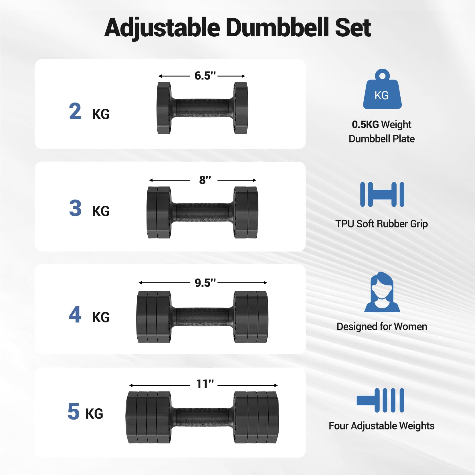 Yoleo Hantelset Verstellbare Hanteln, Adjustable Dumbbell Set 4 in 1 Premium Drehbare Befestigungsart gewichte Tai-Chi-Stil 2/4/6/8/10/20/KG Kombinieren Sie es mit einem weichen TPU-Gummigriff