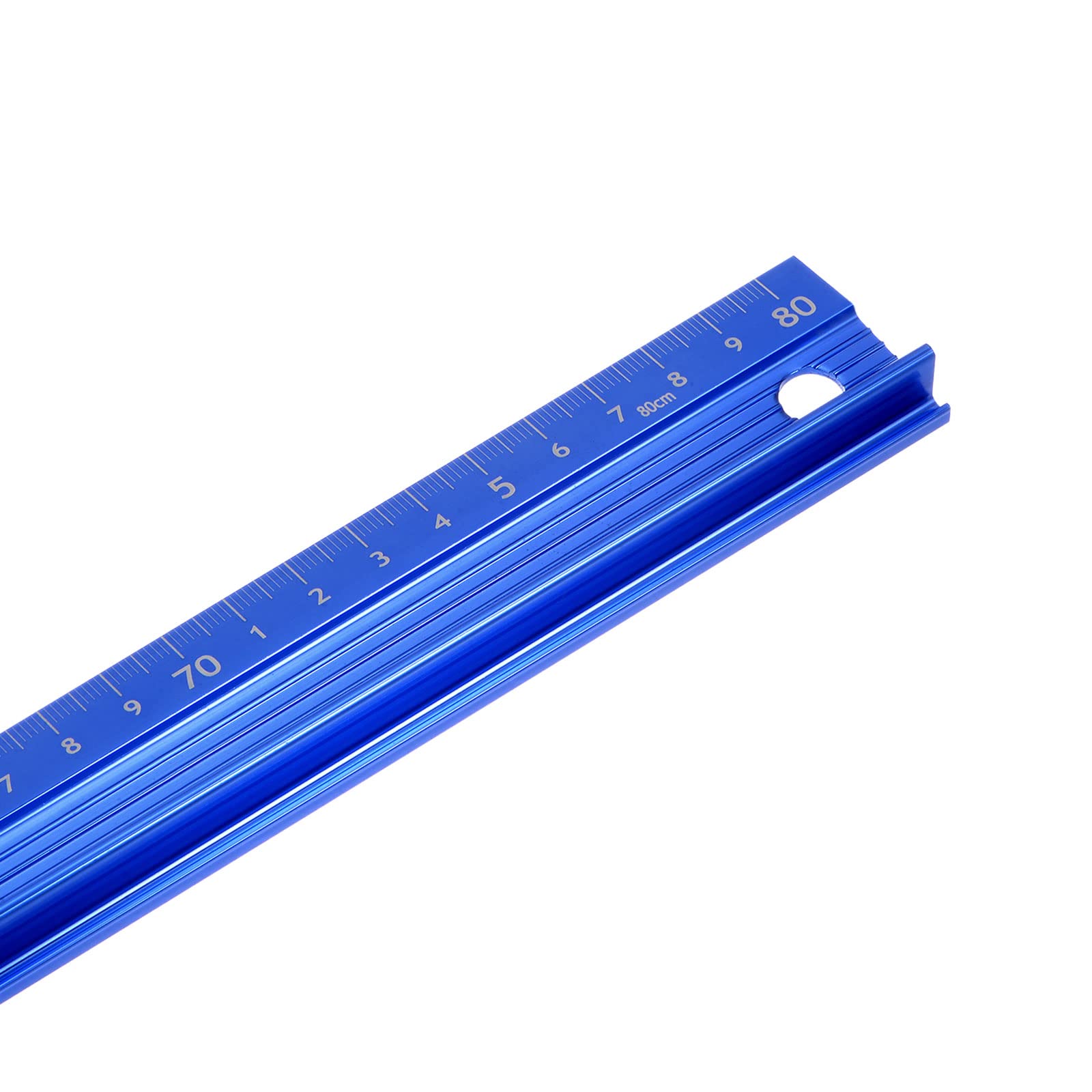 sourcing map Métal Règle 80Cm Métrique Règle Mesure Aluminium Alliage Antidérapant Protective Règle Droite Coupe Règle Mesure Outil avec Accrocher Trou pour Couper Mesurer, Bleu