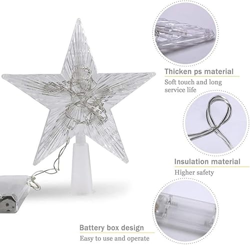 Miniatura 5 de Ochine Luces superiores para árbol de Navidad, decoración de árbol de Navidad, estrella con purpurina preiluminada, decoración clásica para árbol de