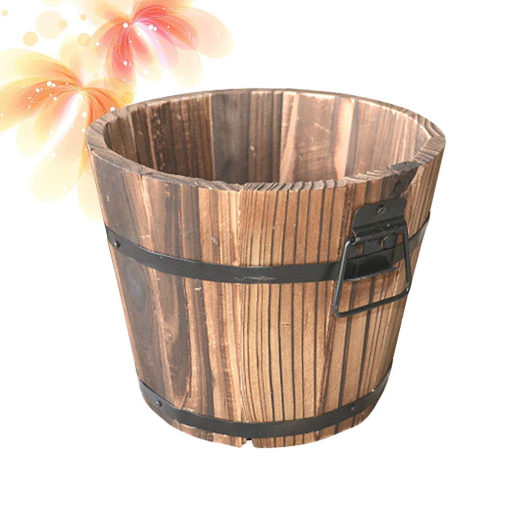 Amazon.co.jp: Cabilock 木桶花盆 大型ウッドバレルプター フラット
