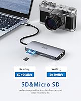 Vista 6 de Adaptadores USB C para MacBook Pro/Air, Mac Dongle con 3 puertos USB, Hub Macbook 9 en 1 a HDMI, RJ45 Ethernet, carga Pd de 100 W, lector