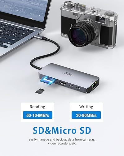 Miniatura 6 de Adaptadores USB C para MacBook ProAir, Selore Hub USB C 9 en 1 con HDMI 4K, 2 puertos USB-C 3.1 GEN2 de 10 Gbps, Ethernet de 1 Gbps, puertos de