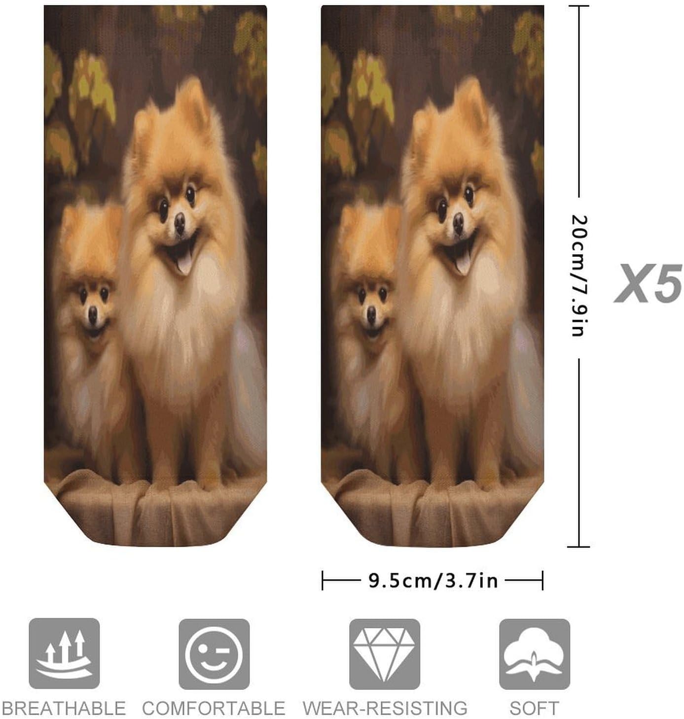 Yellow Pomeranian Ankle Socks for Men Women 5 Pairs | Comfortable Casual Low Cut Socks, Lightweight No Show Breathable Athletic Socks, Soft Mini Crew Socks for All Seasons