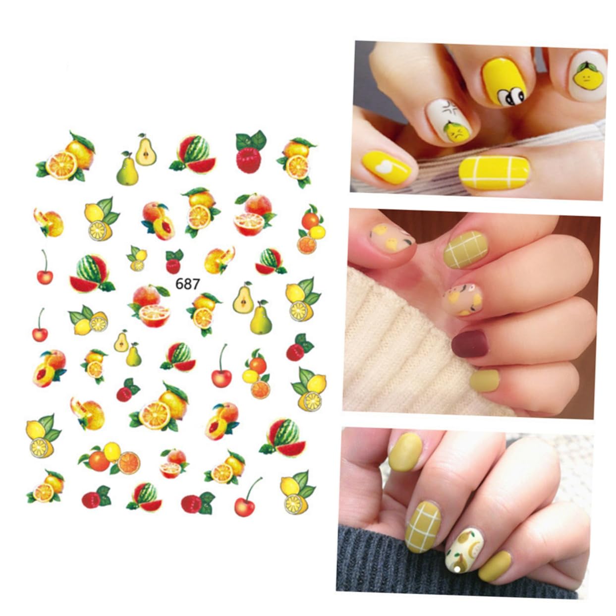 3 Set Adesivi Unghie Frutta Con Design E Per Manicure Creativa Facile Applicazione Per Eventi E Feste 12 Fogli*3