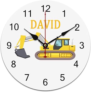 Personalized Construction Excavator PVC Clock, for Boy Room Modern Design Digital Non-Ticking Clock for Office Home Living Room Decor 13.39"