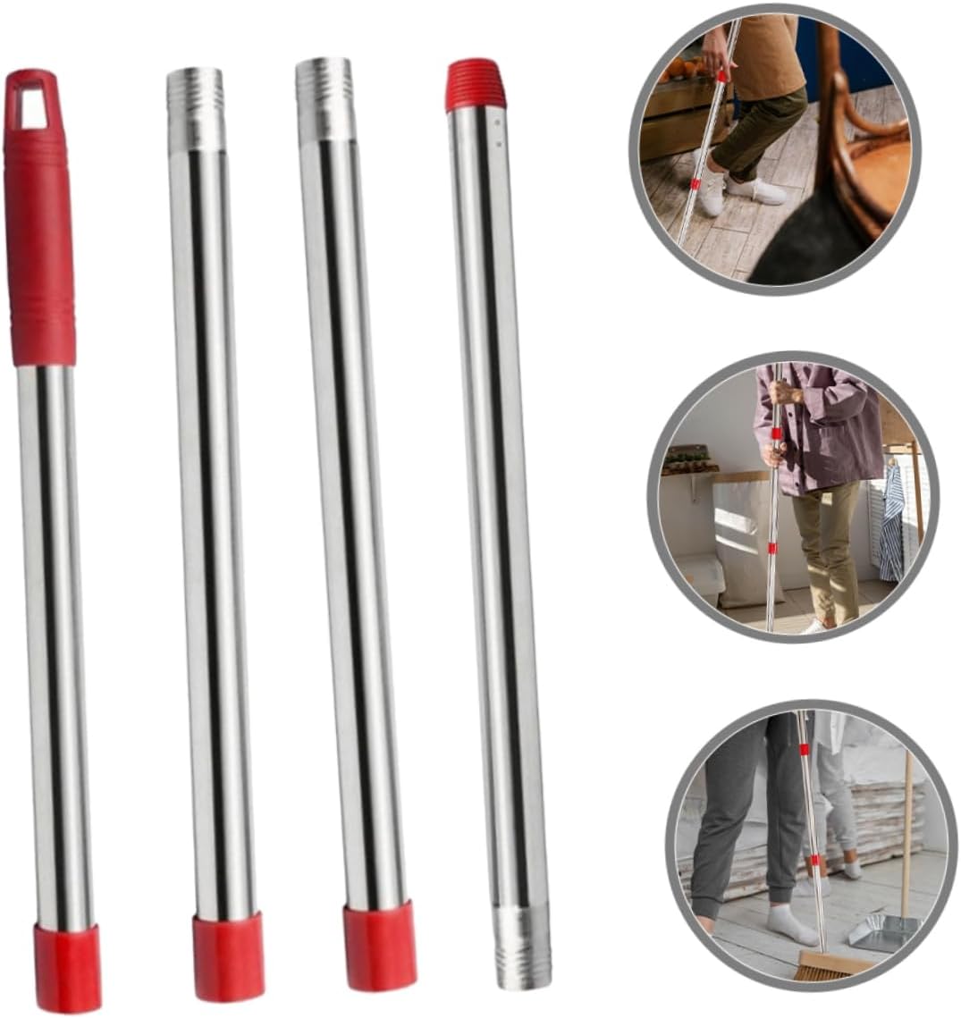 Cabilock 1set Stainless Steel Mop Replacement Handle Four-Section Mop Pole for Easy Floor Cleaning and Convenient Accessory
