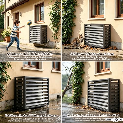 Schutzgitter für Klimaanlage Außengerät mit Jalousiedach, feuerfest und korrosionsbeständig, keine Beeinträchtigung der Lüftung für Balkon, Hof und Außenwand(Braun, 120×70×150cm 5PS)-6