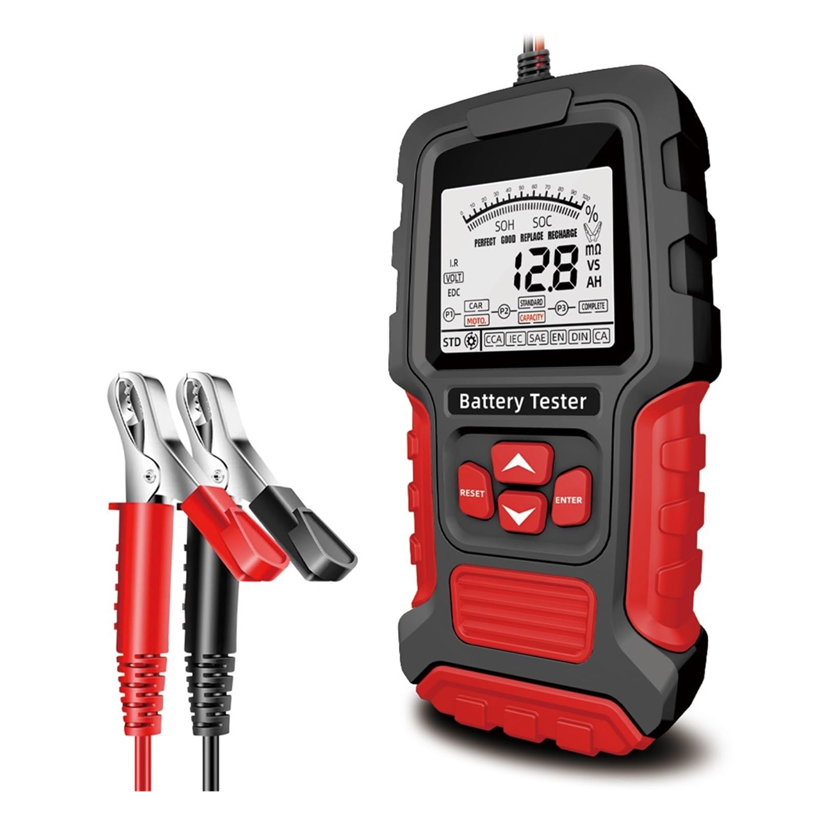 Comprobador de baterias, Probador de batería de coche de 12 V y 24 V, analizador de batería LCD, herienta de prueba, escáner, analizador digital de diagnóstico for coche, camión y motocicleta.