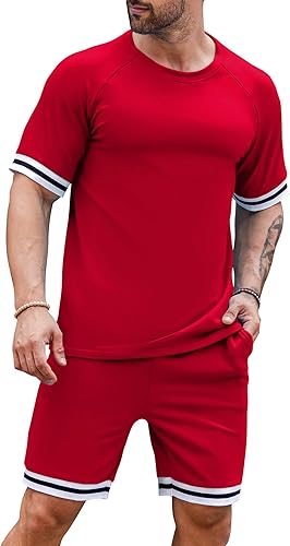 Vista 2 de Babioboa Conjunto corto de 2 piezas para hombre, conjunto deportivo de verano a la moda, casual, pantalones cortos, ajustado, deportivo, sudadera