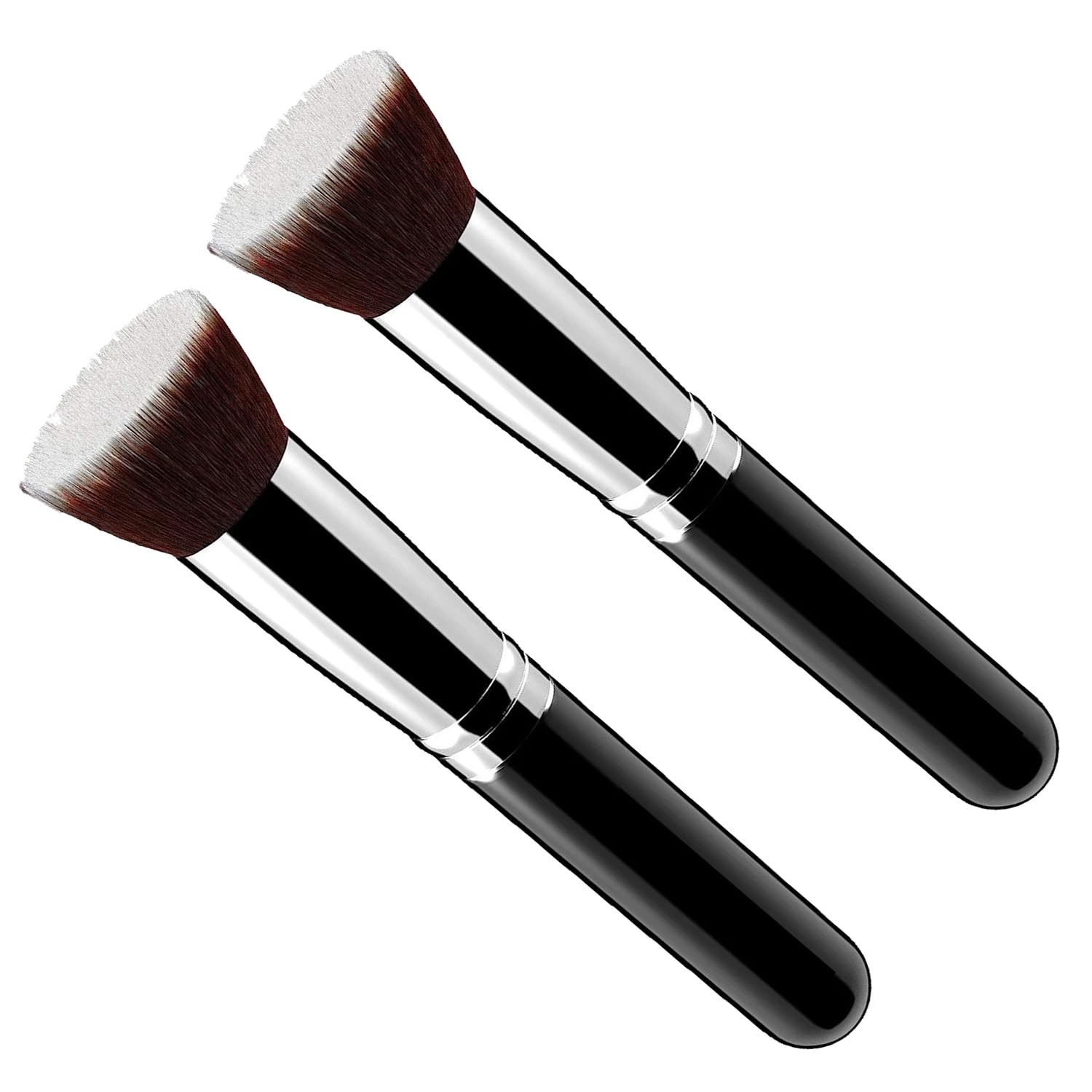 2 Pcs Flat Top Makeup Brushes Set Professional Synthetic Foundation Brush For Liquid Cream Powder Concealer