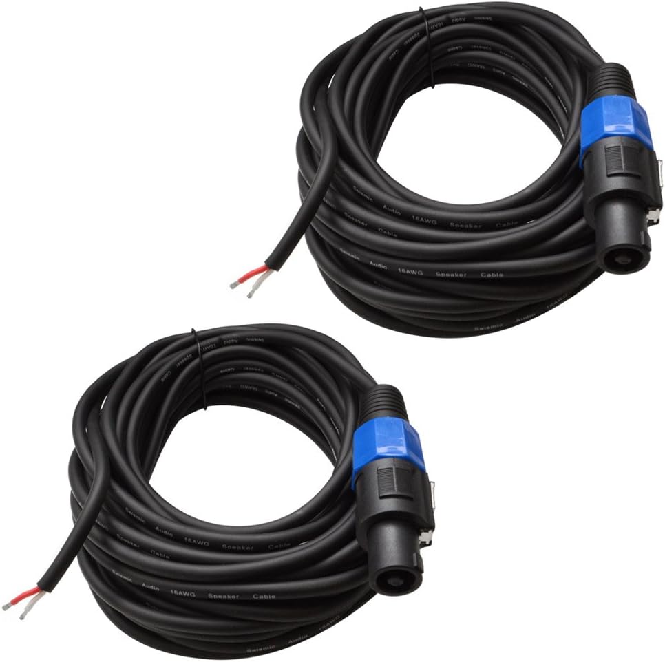 Seismic Audio - SPRW50 (2 Pack)- 50 Foot Raw Wire to Speakon Speaker Cable - 16 Guage - PA/DJ/Home Audio