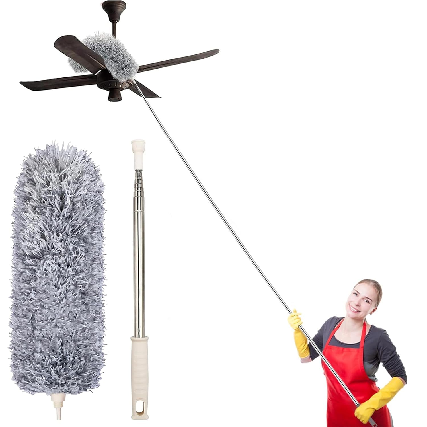 DAZIBAO® Microfiber Long Feather Duster- Bendable & Detachable Fan Cleaning Duster with 100 inches Expandable Pole Handle, Washable, Stainless Steel Handle for Ceiling, Wall, Window Blinds, Furniture