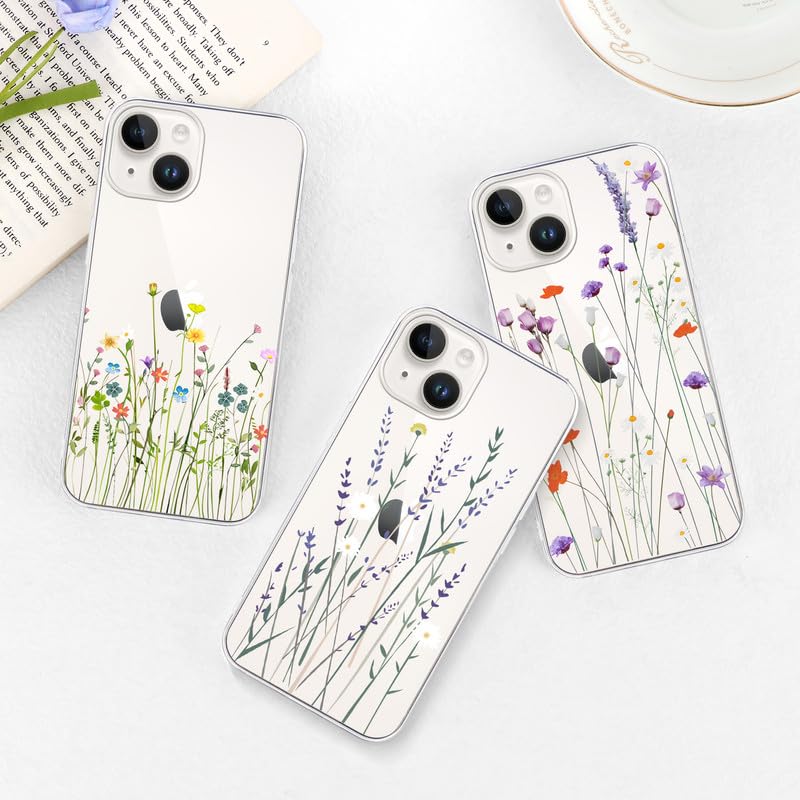 IPhone 15 (6,1 Zoll) Hülle Mit Blumenmuster & 1x Gehärtetem Glas | Transparent & Stossfest
