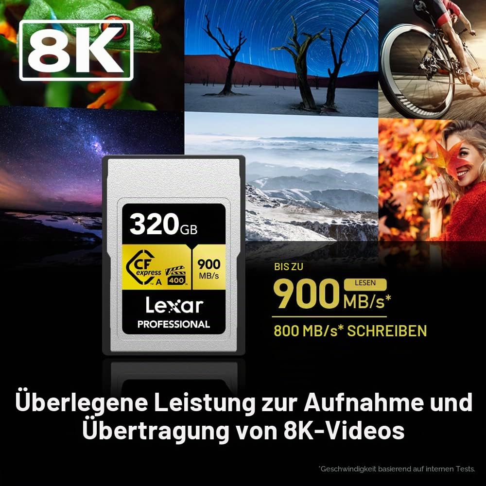 Lexar Professionelle CFexpress Typ A Gold Series Speicherkarte, 320 GB, bis zu 900 MB/s lesen, 8K-Video in Kinoqualität, bewertet VPG 400 (LCAGOLD320G-RNENG)