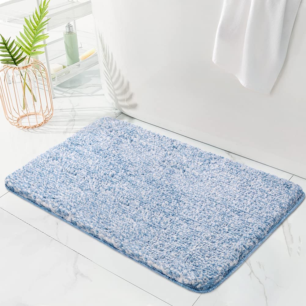 KMSON Bathroom Rug Mat, Super Soft Shaggy Bath Rugs, Water Absorbent Non Slip Bath Mat, Machine Washable Quick Dry Plush Carpet Mats Fluffy Floor Mat (Blue, 17" x 24") — image 1