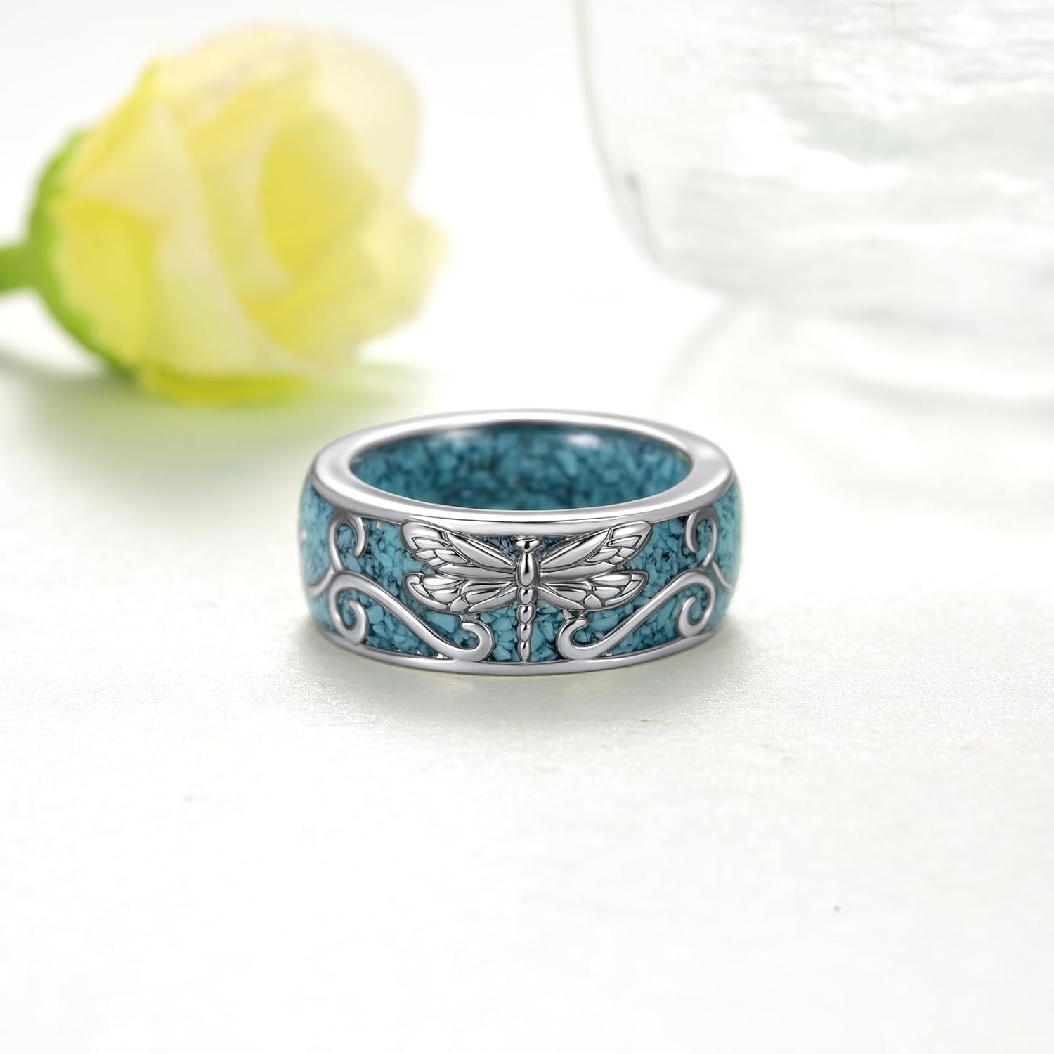 Dragonfly Rings 925 Sterling Silver Turquoise Jewelry Animal Ring Turquoise Rings Dragonfly Gifts for Women